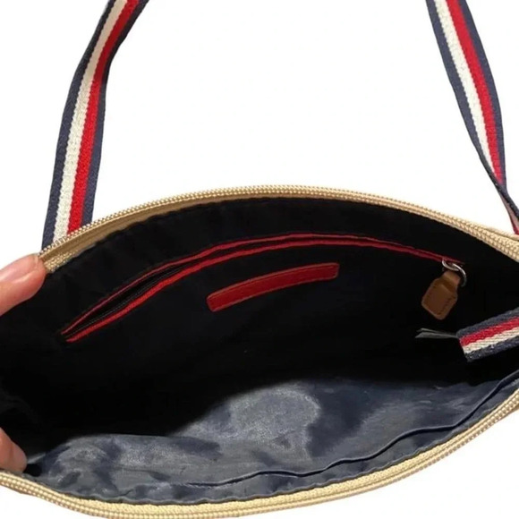 tan Tommy Hilfiger crossbody with red white and blue striped strap - Picture 3 of 3